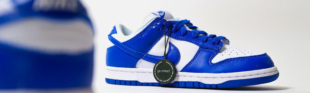Blue and white low dunk